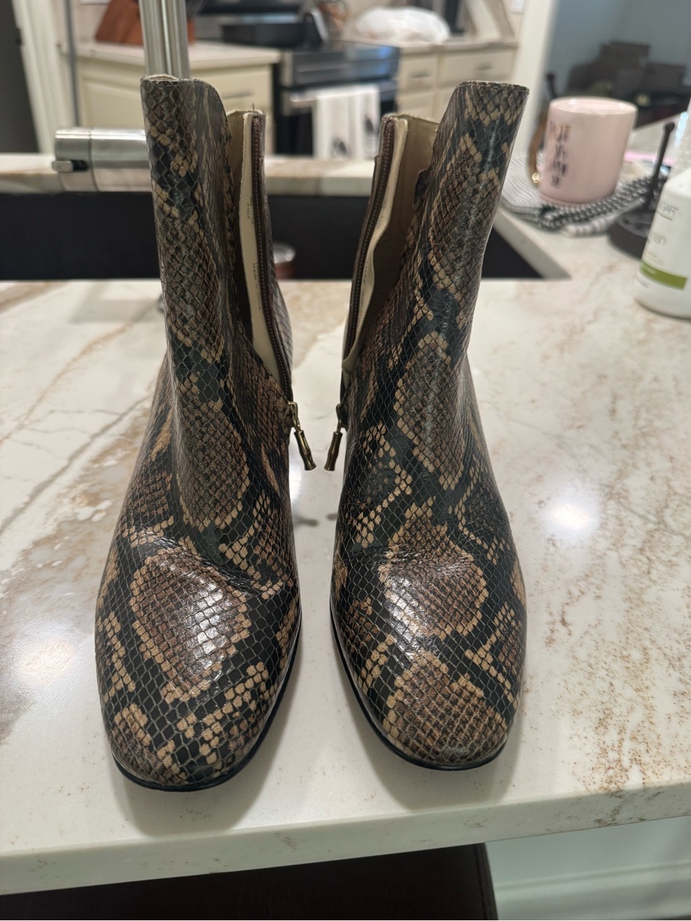 Snake-Print Ankle Boots in Brown